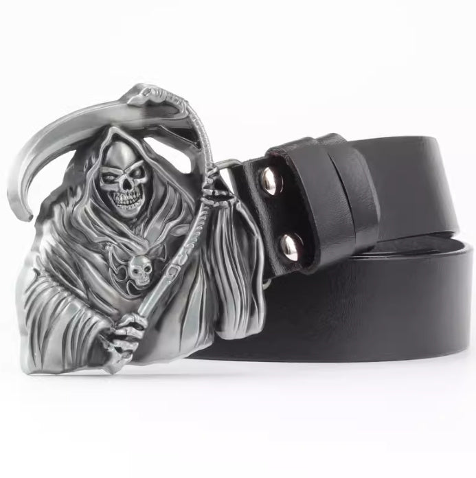 Casual Skull Decorative Two-layer Cowhide Belt - iztia