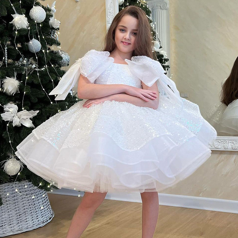 Girls' White Birthday Party Formal Dress Skirt - iztia