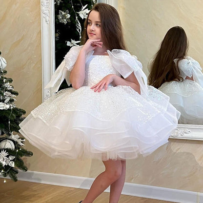 Girls' White Birthday Party Formal Dress Skirt - iztia