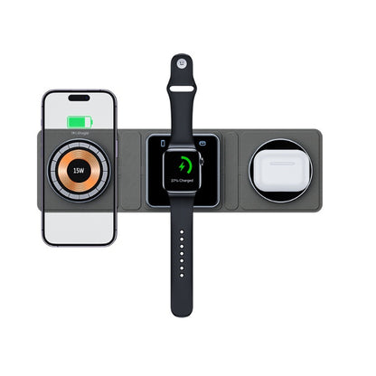 3 IN 1 Magnetic Folding Wireless Charger Station For IPhone Transparent Fast Charging For IWatch And Airpods - iztia