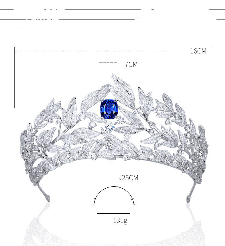 Sapphire Crown Copper Micro Inlay AAA Zircon Crown Wedding Headdress - iztia