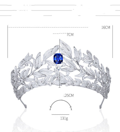 Sapphire Crown Copper Micro Inlay AAA Zircon Crown Wedding Headdress - iztia