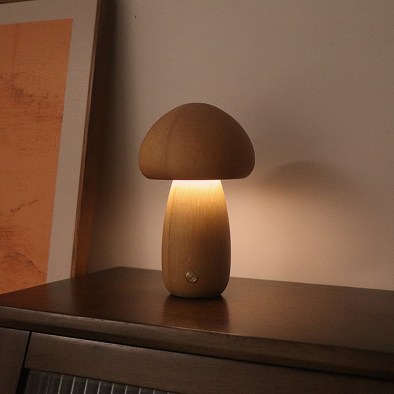 INS Wooden Cute Mushroom LED Night Light With Touch Switch  Bedside Table Lamp For Bedroom Childrens Room Sleeping Night Lamps Home Decor - iztia