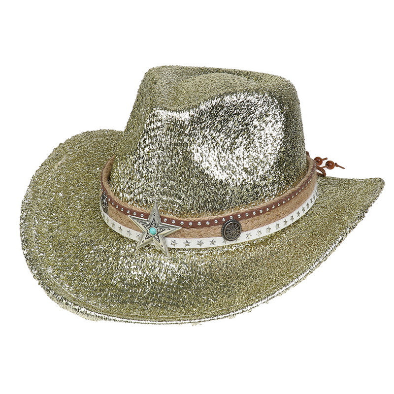 Festival Party Gathering Silver Western Denim Fedora Hat Felt - iztia