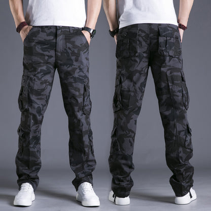 Cotton Multi-pocket Loose Cargo Trousers Straight Outdoor Large Size Camouflage Men's Pants - iztia