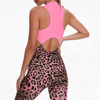 Hip Leopard Print Fitness Yoga Jumpsuit - iztia