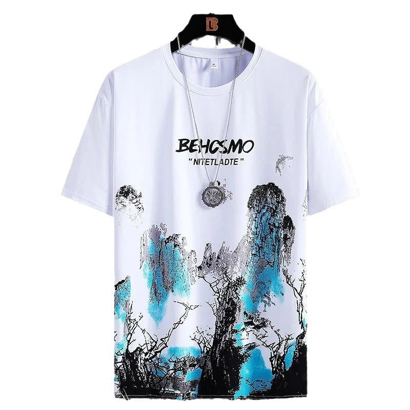 Short Sleeve Men's Ink Painting Graffiti T-shirt Sports Breathable - iztia