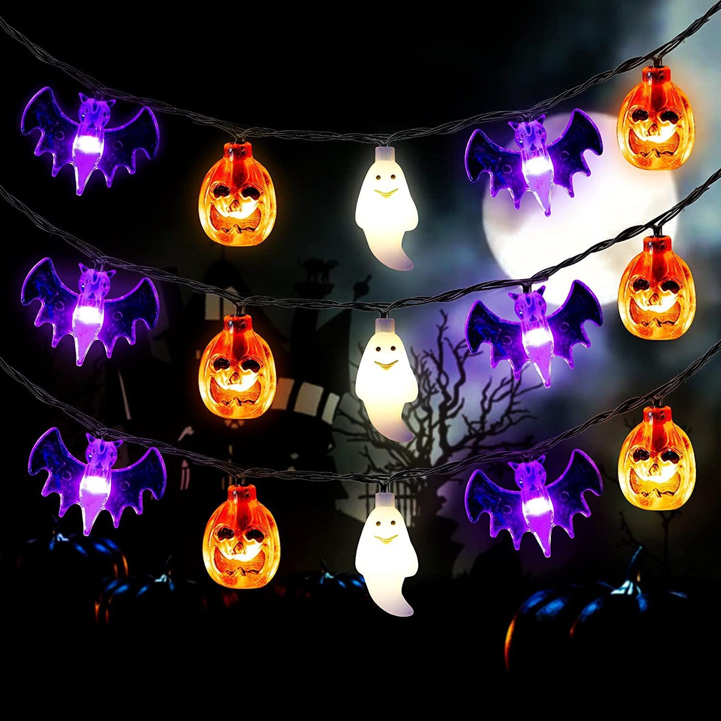 LED Halloween Pumpkin Spider Bat Skull String Light Lamp Home Garden Party Outdoor Halloween Decoration Lantern Light - iztia