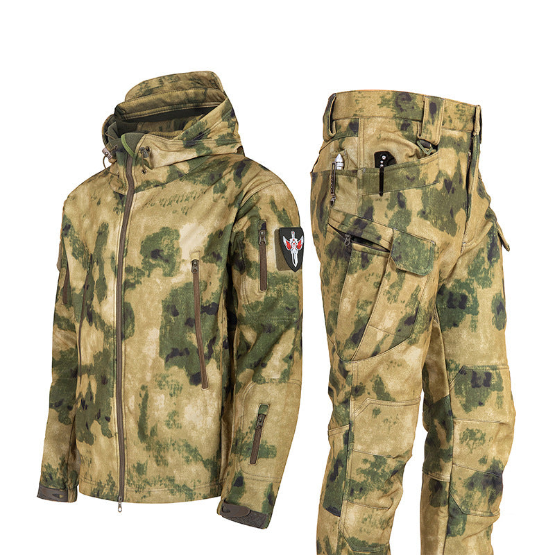 Ruins Russian Camouflage Shark Skin Shell Jacket Suit Fleece-lined Waterproof Tactical Suit - iztia