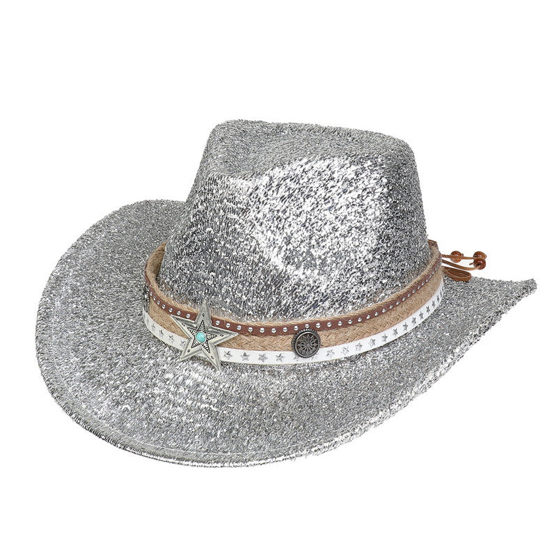 Festival Party Gathering Silver Western Denim Fedora Hat Felt - iztia