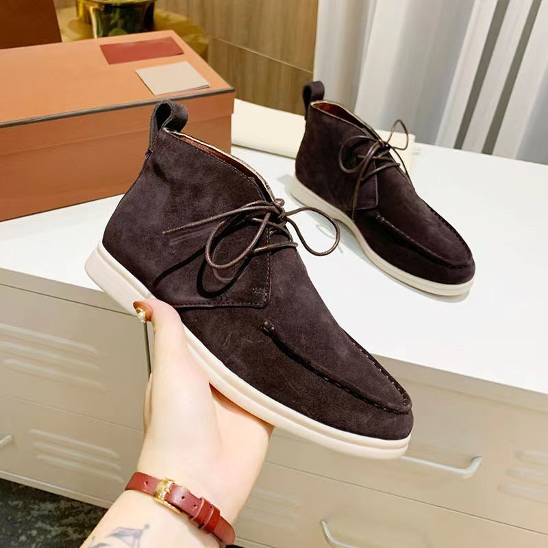 Men's Mid-top Flat Pumps Ankle Boots Lace-up - iztia