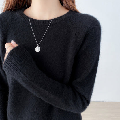 Women's Fashionable Simple Solid Color Round Neck Sweater - iztia