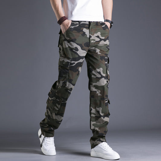 Cotton Multi-pocket Loose Cargo Trousers Straight Outdoor Large Size Camouflage Men's Pants - iztia