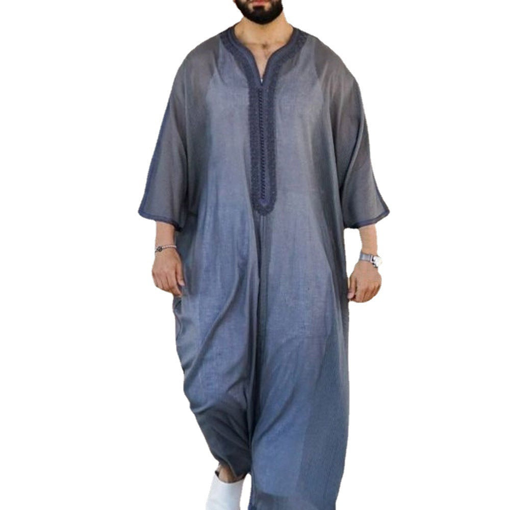 Thin Youth Linen Gray Cotton Linen Loose Casual Muslim Robe - iztia