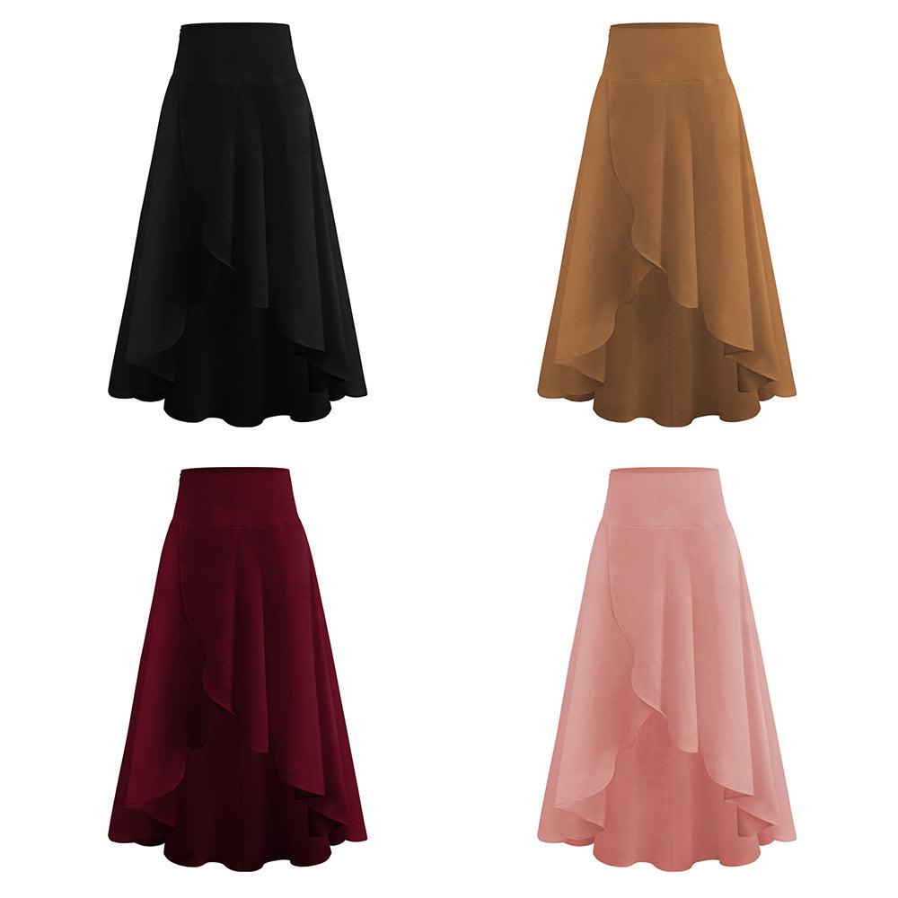 High-grade Irregular Half-length Pure Color Ruffles High Waist Skirt - iztia