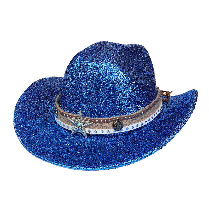 Festival Party Gathering Silver Western Denim Fedora Hat Felt - iztia