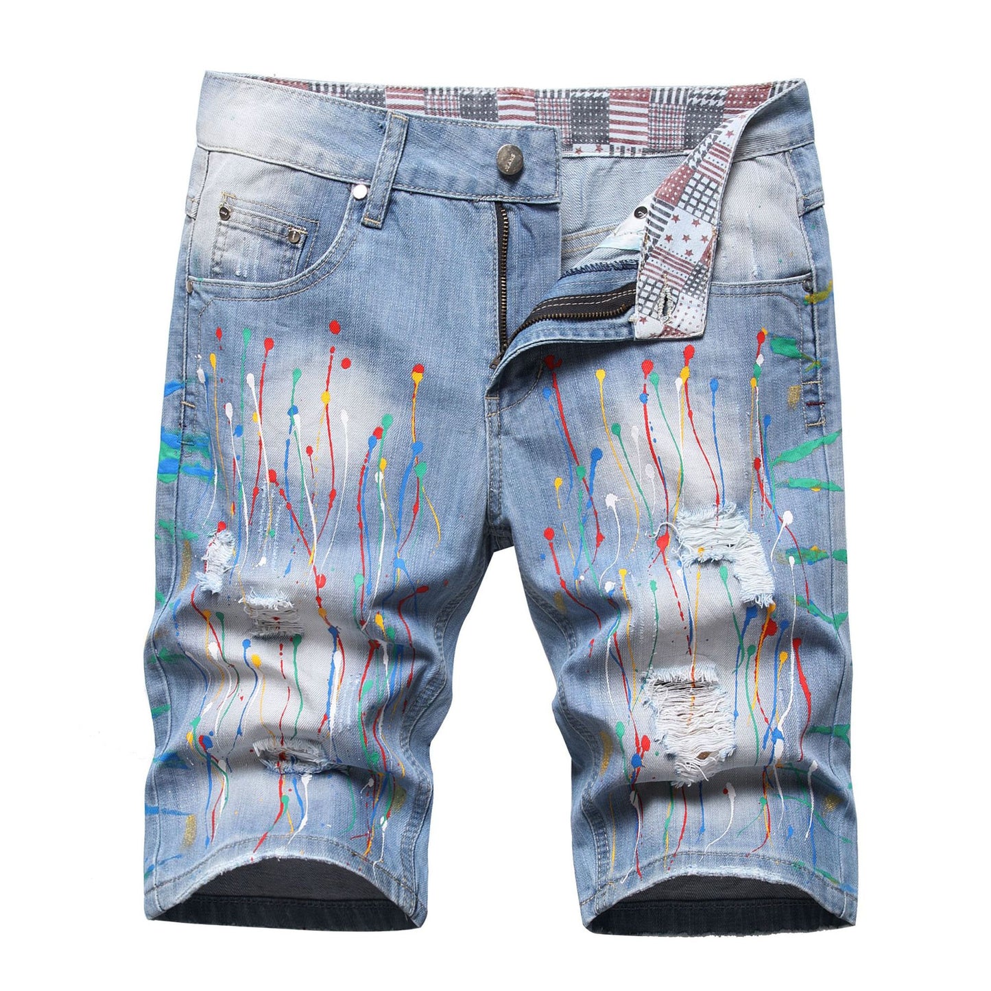 Hip Hop Style Hand-tied Color Ripped Denim Middle Pants Men - iztia