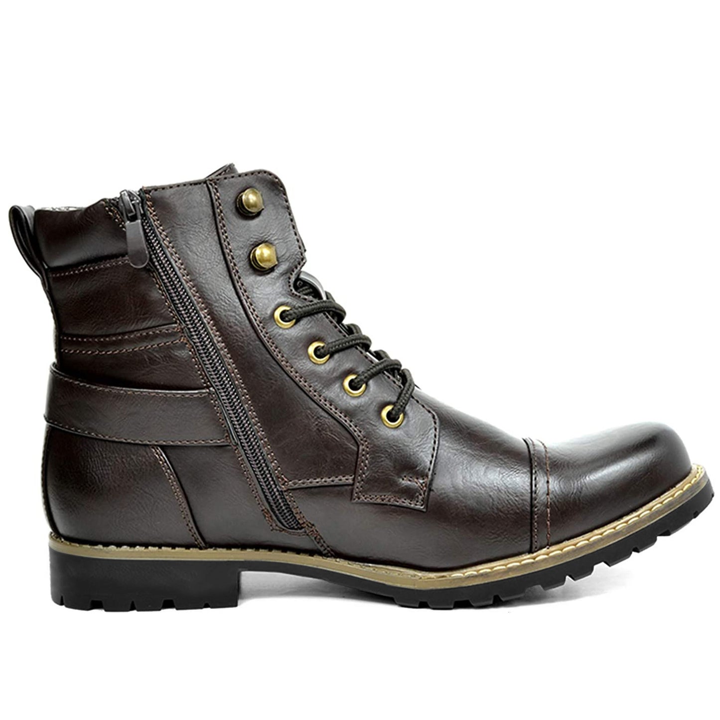 Men's Double Zipper Heavy Machine Leather Boots - iztia