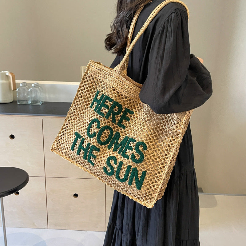 Weaving Hollow Tote Shoulder Bag - iztia