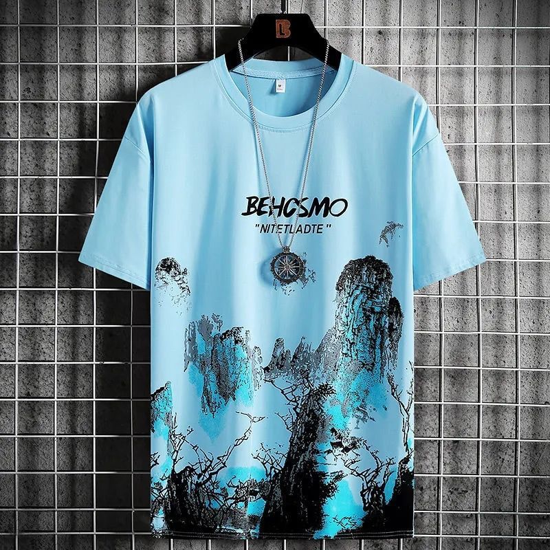 Short Sleeve Men's Ink Painting Graffiti T-shirt Sports Breathable - iztia