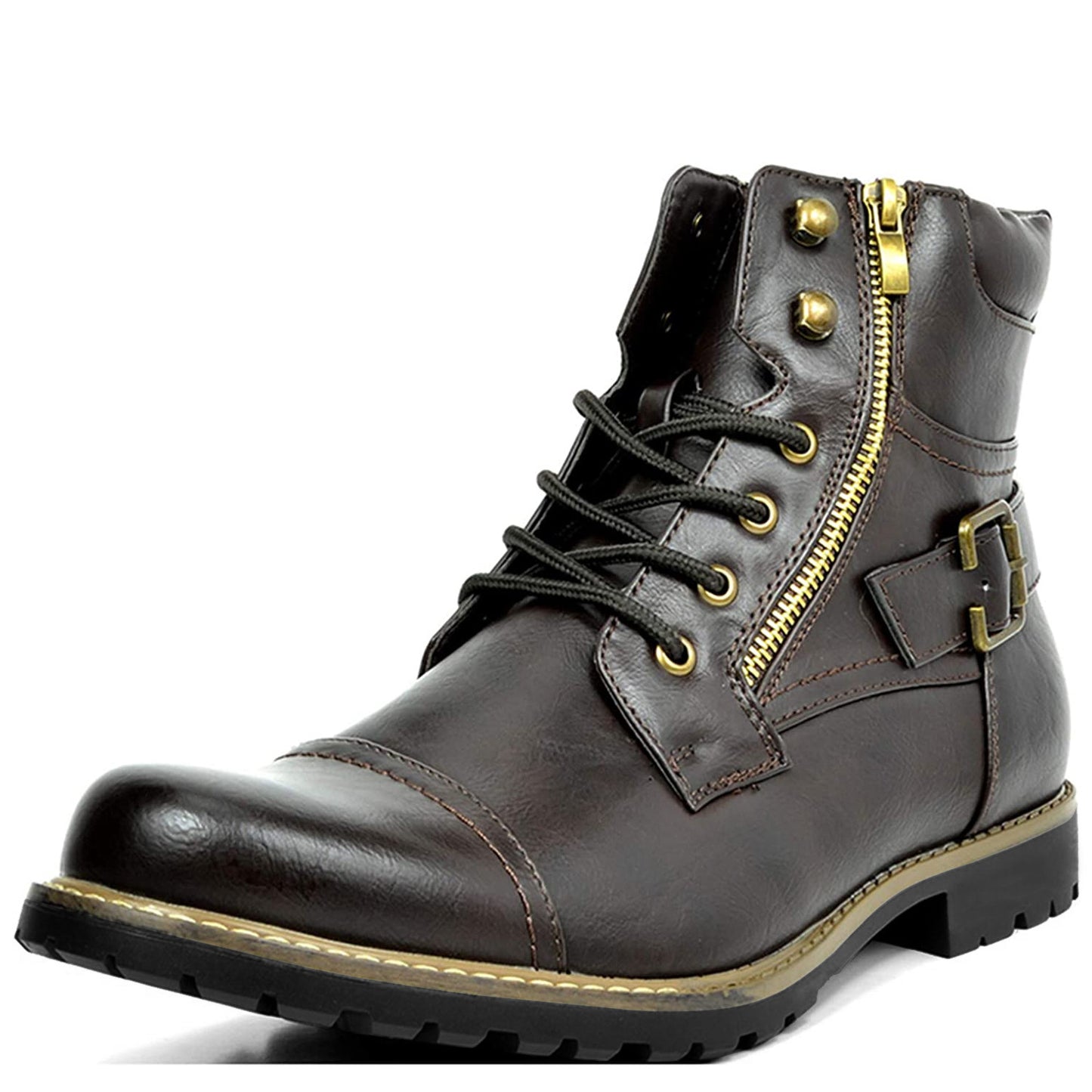 Men's Double Zipper Heavy Machine Leather Boots - iztia