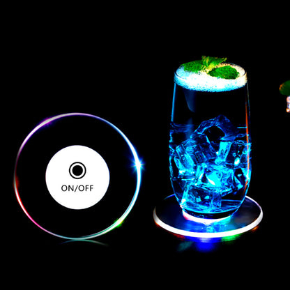 LED Glow Coaster Acrylic Crystal Emitting Luminous Bar Cocktail Mug Stand Light Coasters Flashing Base Tableware Decoration Pads - iztia