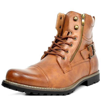 Men's Double Zipper Heavy Machine Leather Boots - iztia