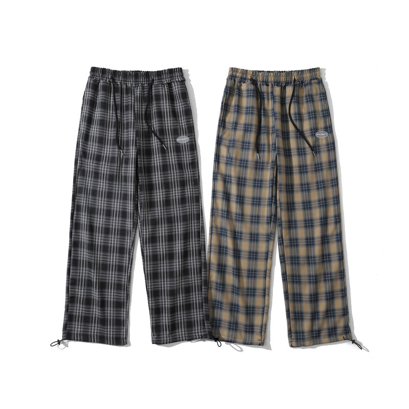 Plaid Trousers Drooping Straight Casual - iztia