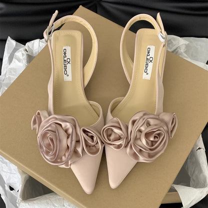 Spring And Summer Pointed French Flower Black Closed Toe Sandals Fairy Shoes - iztia