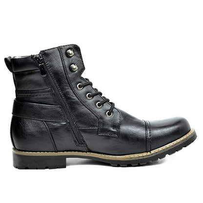 Men's Double Zipper Heavy Machine Leather Boots - iztia