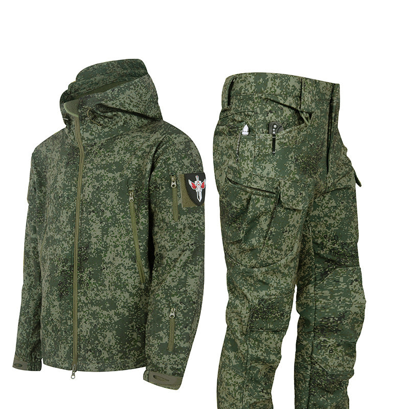 Ruins Russian Camouflage Shark Skin Shell Jacket Suit Fleece-lined Waterproof Tactical Suit - iztia