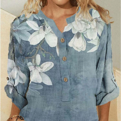 Female Flower Print Long Sleeve Shirt Top - iztia