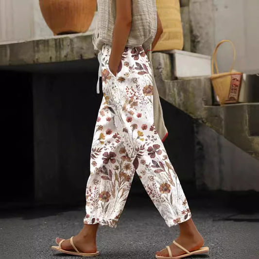 Printed Pattern Fashion Casual Trend Women's Ankle Banded Pants - iztia