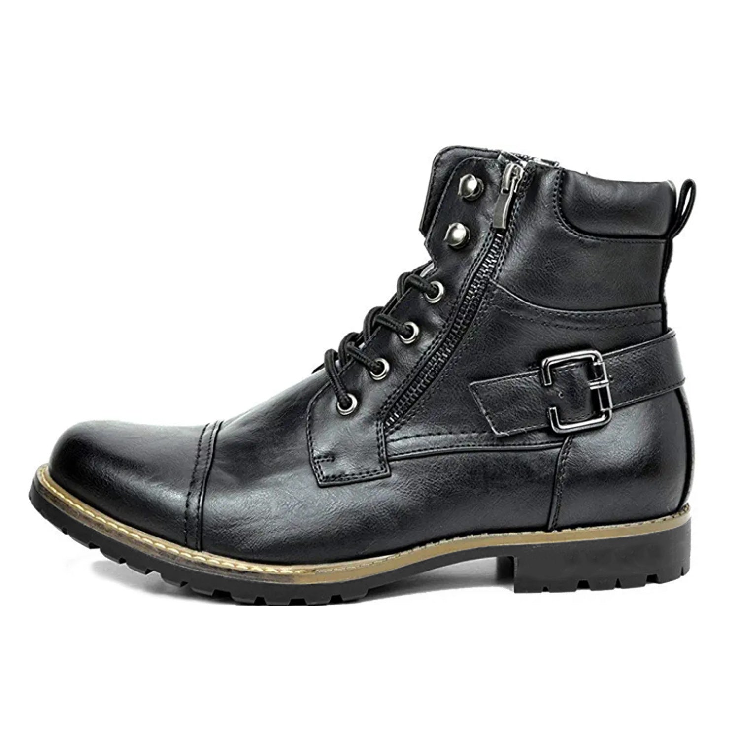 Men's Double Zipper Heavy Machine Leather Boots - iztia