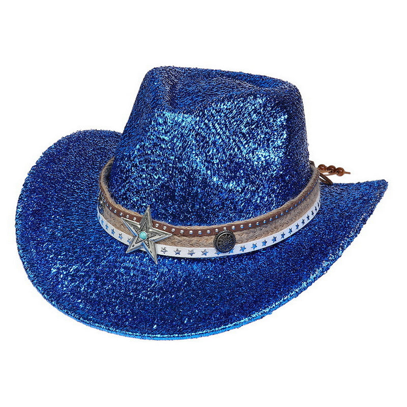 Festival Party Gathering Silver Western Denim Fedora Hat Felt - iztia