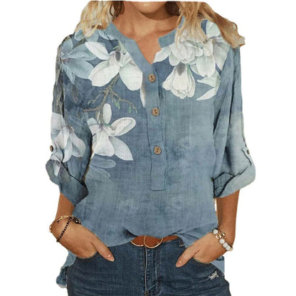 Female Flower Print Long Sleeve Shirt Top - iztia