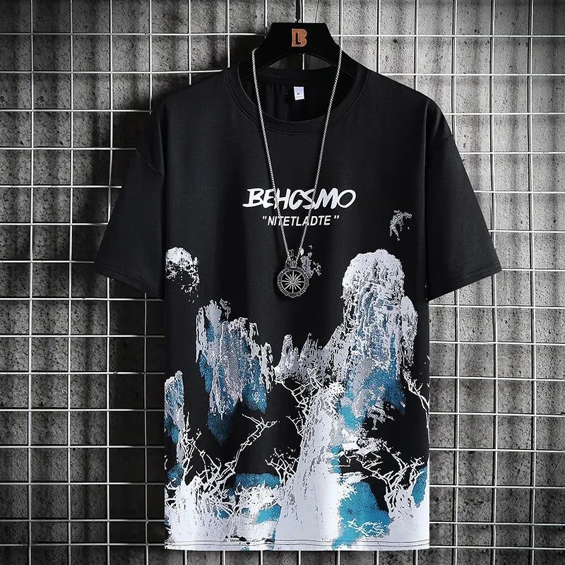 Short Sleeve Men's Ink Painting Graffiti T-shirt Sports Breathable - iztia