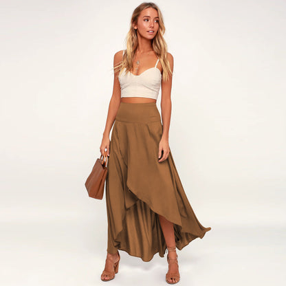 High-grade Irregular Half-length Pure Color Ruffles High Waist Skirt - iztia