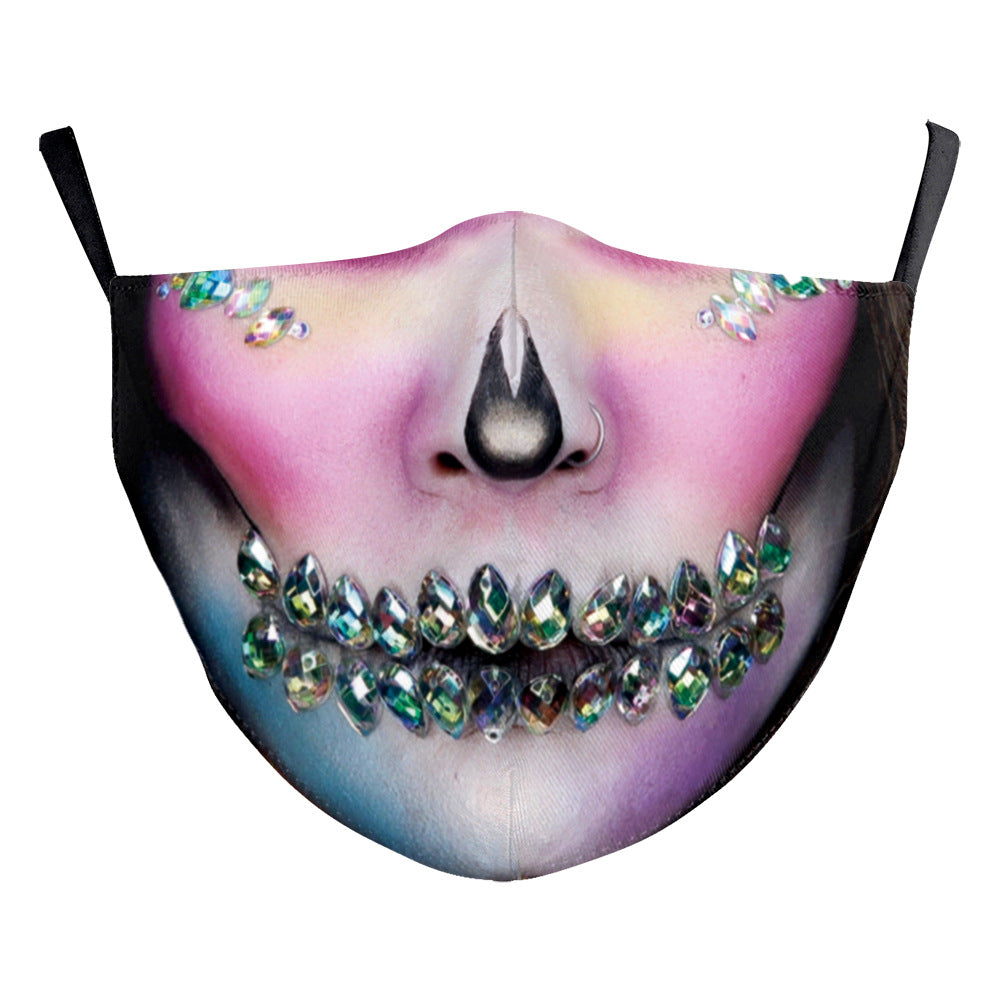 Halloween Digital Printing Funny Horror Face Double Layer Dust Mask - iztia