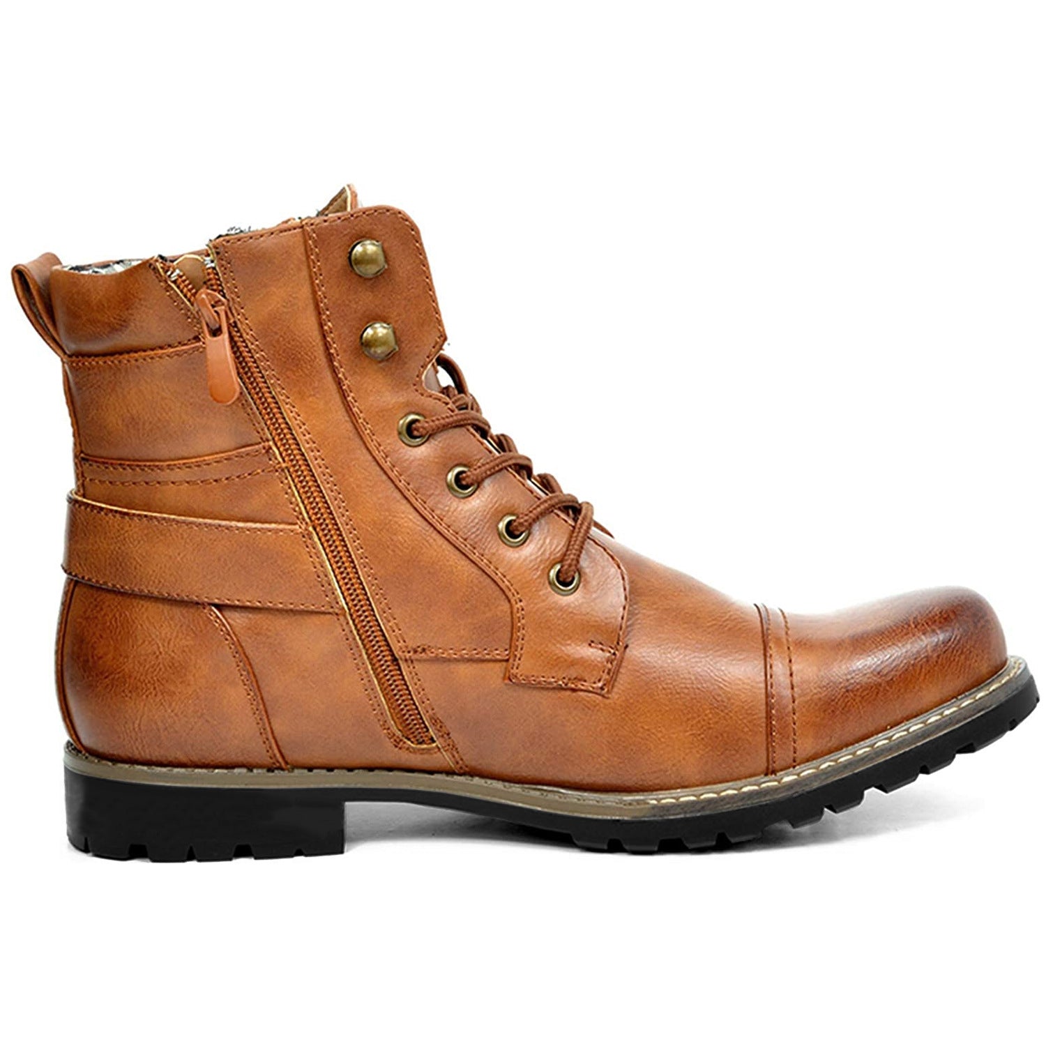 Men's Double Zipper Heavy Machine Leather Boots - iztia