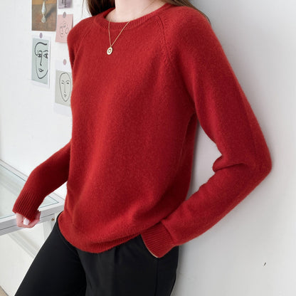 Women's Fashionable Simple Solid Color Round Neck Sweater - iztia