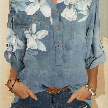 Female Flower Print Long Sleeve Shirt Top - iztia