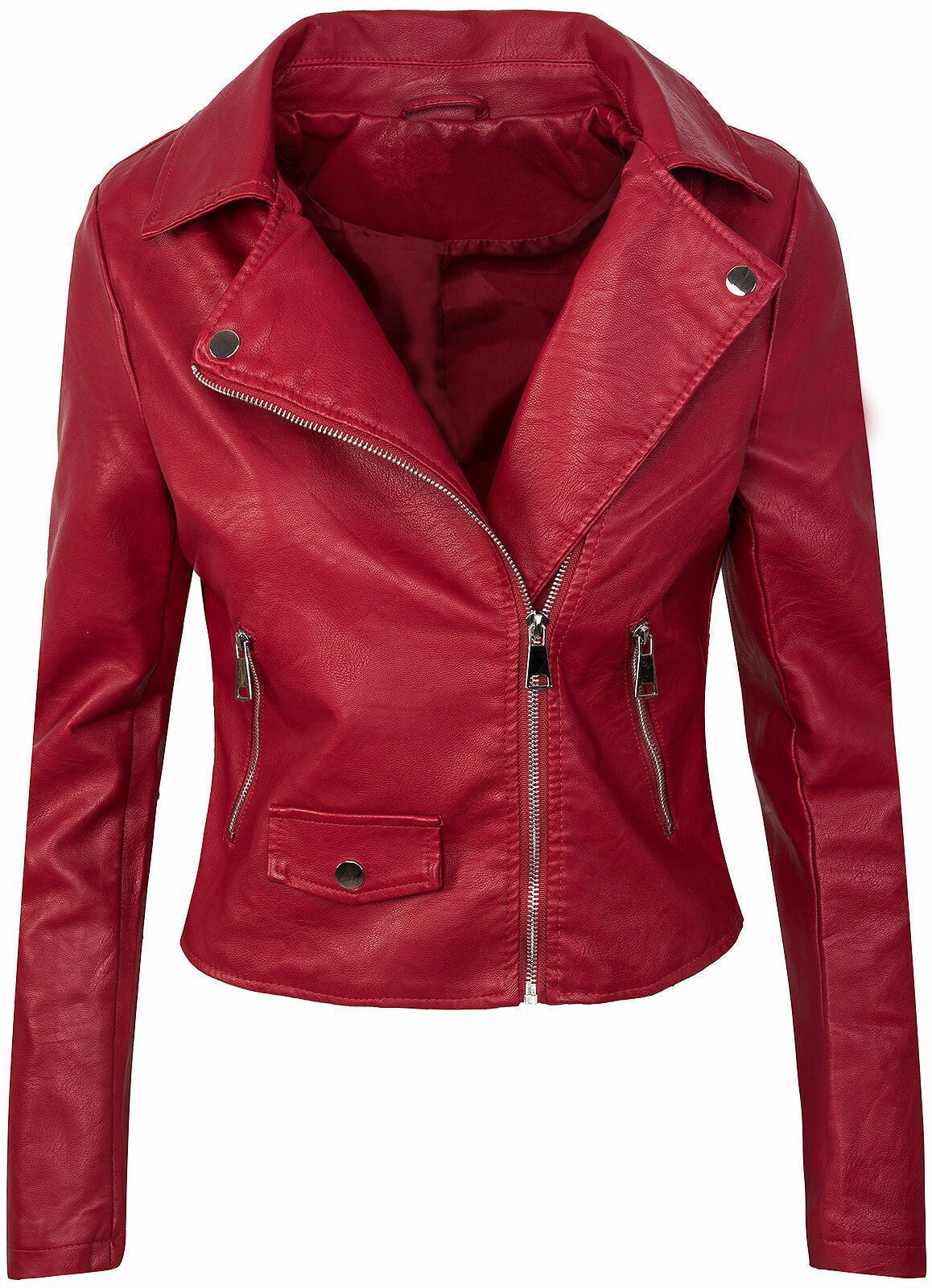 Women's Fall Winter Coat Slim PU Leather Short Zipper Leather Jacket Leather Coat - iztia