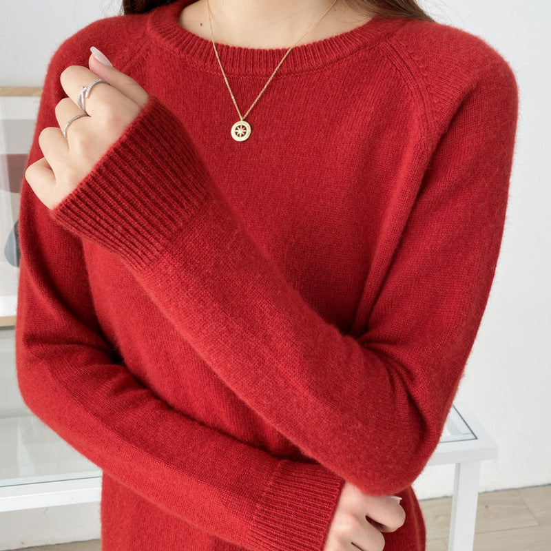 Women's Fashionable Simple Solid Color Round Neck Sweater - iztia