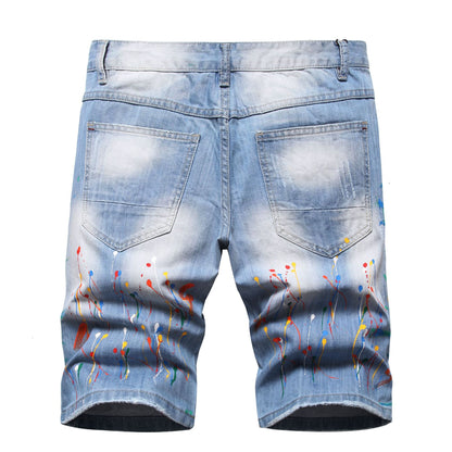 Hip Hop Style Hand-tied Color Ripped Denim Middle Pants Men - iztia