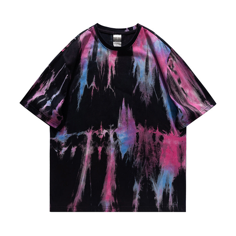 Summer Cotton Short Sleeve Tie-dye Design Fashionable Round Neck Top Ins Style Bright Color T-shirt - iztia