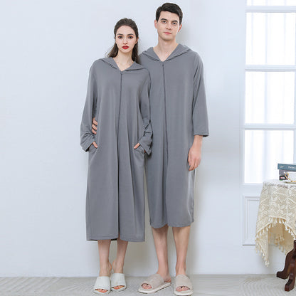 Cozy Hooded Zip Bathrobe Set for Couples - Lightweight Pajamas - iztia