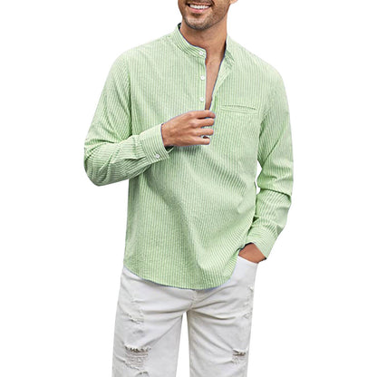 Cotton And Linen Men's Shirt Stand Collar - iztia