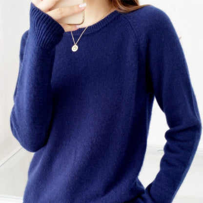 Women's Fashionable Simple Solid Color Round Neck Sweater - iztia