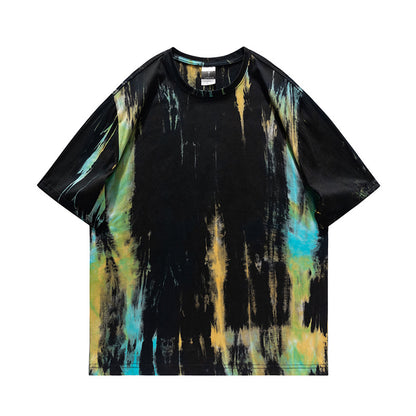 Summer Cotton Short Sleeve Tie-dye Design Fashionable Round Neck Top Ins Style Bright Color T-shirt - iztia